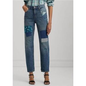 Lauren Ralph Lauren Jeans 8 Patchwork Relaxed Boyfriend‎ Tapered Jeans Boho